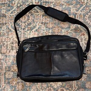 Pelle Classic Black Leather Laptop Briefcase Messenger 15” W x 12” H x 6” D